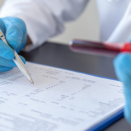 Scientists or physicians analyze the blood sample in vitro to prepare a vaccine against a new strain...