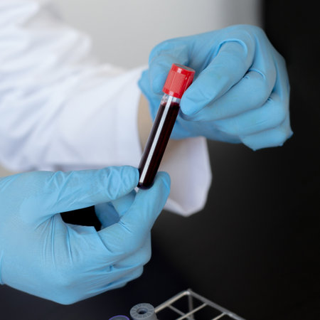 Scientists or doctors collect blood samples from new strains of virus patients for analysis and vaccination in the research laboratory, Vaccine research to eliminate viruses concept.の写真素材