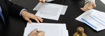 Client describes the money fraud problem and discusses the solution with a lawyer in the litigation...