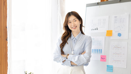 Office worker with a beautiful Asian woman in a private office, Daily routine of office workers,...