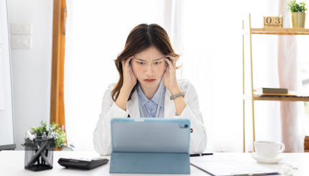 Female worker was disappointed by the mistake she had made, Despair or disappointment, Sad feeling,...