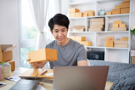 Empowering SMEs: Online Selling and Shipping for Small Business Owners, E-Commerce and Digital Commerce Concept.の写真素材