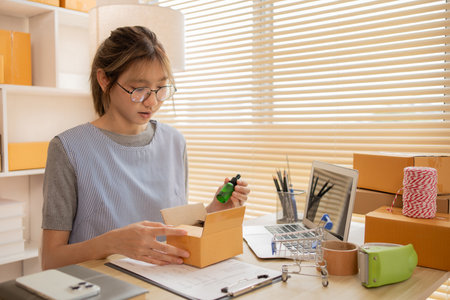 Packing box, Pack Products Into Postal Boxes To Deliver to customers, Sell products online, Freelance working.の写真素材