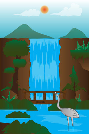 Waterfall in beautiful dayのイラスト素材