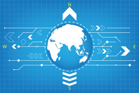 Compass digital technology north east west southのイラスト素材