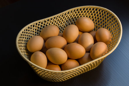Some chicken eggs in the basket