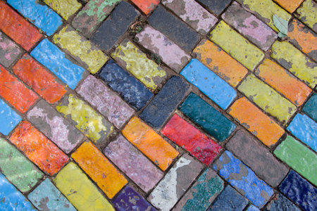 Old colorful brick road textureの写真素材