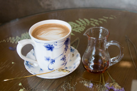 Hot Moccha coffee with honeyの写真素材