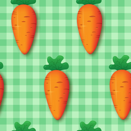 Seamless carrot pattern on a background of green stripes for tablecloths, textiles, fabric, home...