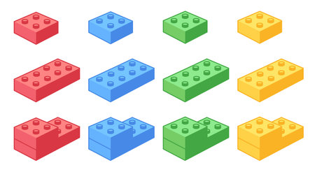 Toy bricks. Plastic toy building blocks. Children's goods and games. toy production. Vector illustration isolated on whiteのイラスト素材