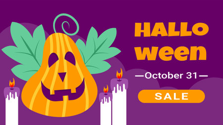 Halloween jack o lantern horizontal banner sale template. vector illustrationのイラスト素材