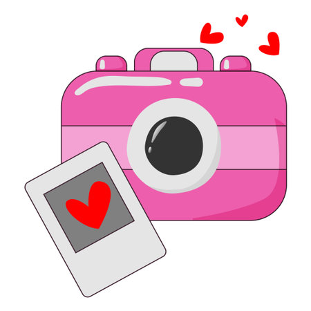 Pink camera with a photo. The concept of travel, falling in love, romance. vector illustrationのイラスト素材