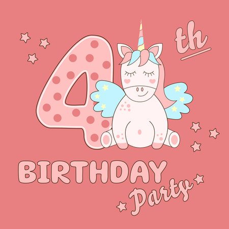 Birthday invitation for 4 yearのイラスト素材