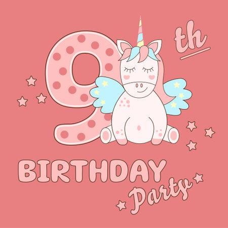 Birthday invitation for 9 yearのイラスト素材