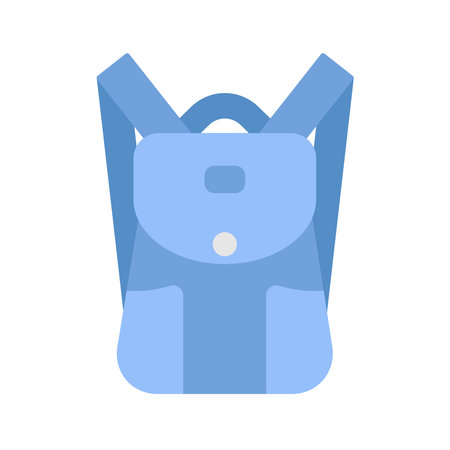 Blue backpack for travel. School backpack with clasps for children. Flat vector illustration isolated on white background.のイラスト素材