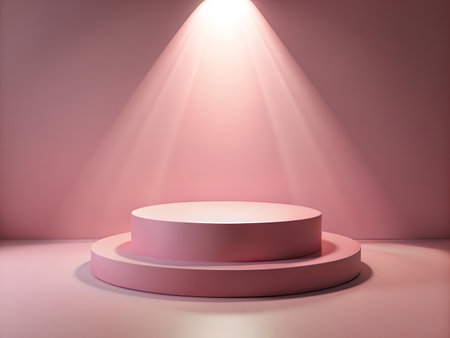 Realistic 3d cylinder pedestal podium with pastel pink backdrop. Abstract minimal scene. Product display presentation. Generative Aiの素材
