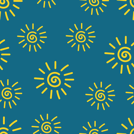 Abstract Sun Seamless Pattern. Hand drawn Doodle Sun repeat pattern. Sunset and Sunrise sign. Sun...