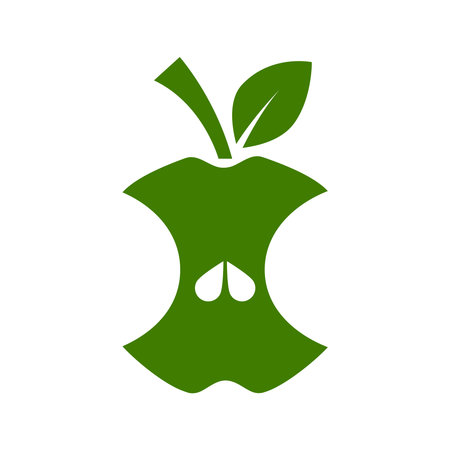 Green Apple Core sign with seeds of eco, bio food, recycling process and compost. Vector illustration isolated on white backgroundのイラスト素材