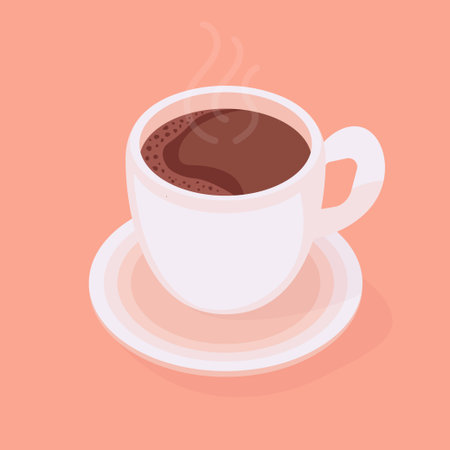 Cup of Coffee with smoke float up. Flat Vector Illustration. Cup of espresso Design for Cafeteria, Posters, Banners, Cardsのイラスト素材