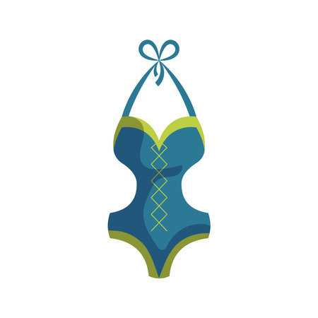 One piece striped swimsuit with ties for the beach and swimming pool. Vector illustration isolated on white backgroundのイラスト素材