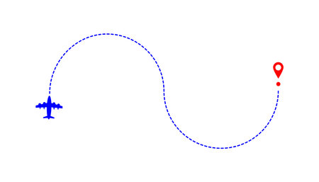 Airplane line path vector icon. Path from point to point, Location for travel, dotted road map with destinations and planeのイラスト素材