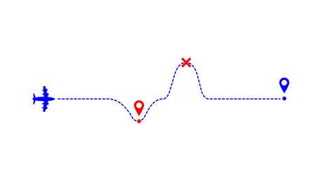 Vector airplane flight path. Dotted Line of fly route. Travel map from point to pointのイラスト素材