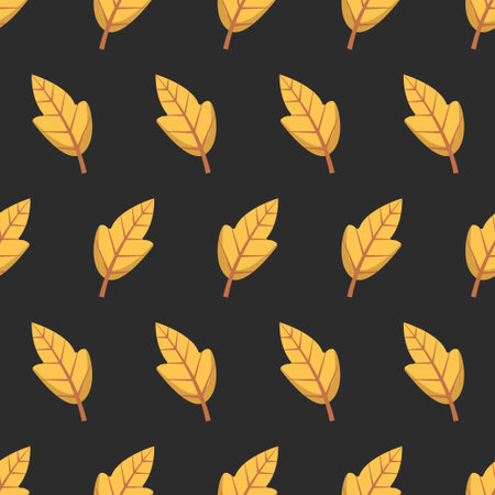 Seamless pattern of simple yellow leaves on a black background. Flat autumn  repeating vectorのイラスト素材