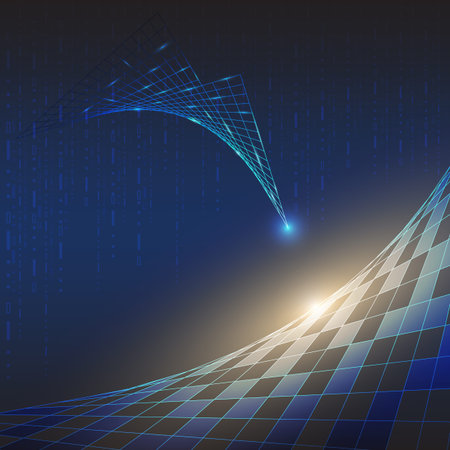 Abstract rectangular grid distorted with dark blue background. Vector illustration design with...