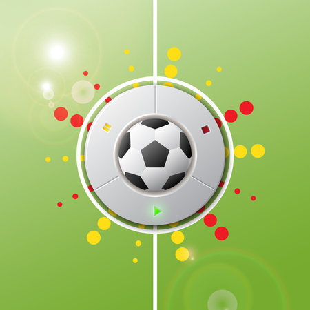Realistic football button to play game match on green field. Vector illustration signs for the soccer championship, gamesのイラスト素材