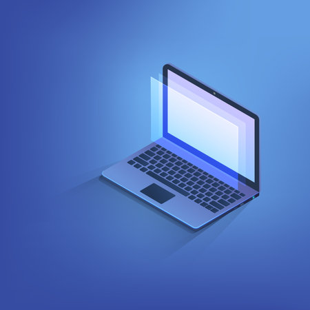 Isometric labtop, 3d computer notebook with blank copy space on screen. Vector illustration technology concept.のイラスト素材