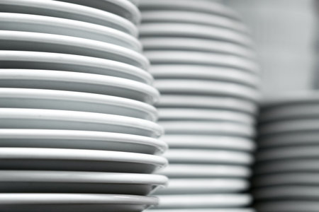 White plates on white backgroundの写真素材
