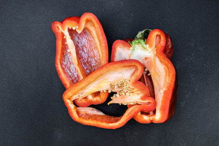 Red sweet pepper with black background.の写真素材