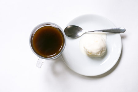 Ice cream coffee and coffee beans on the white backgroundの写真素材