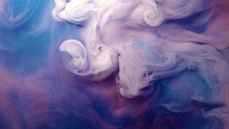 Blue pink clouds of ink in liquid. black backgroundの写真素材