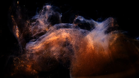 Abstract bronze paint . Shooting on a black background.の写真素材