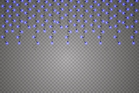 Christmas lights isolated realistic design elements. Glowing lights for Xmas Holiday cards, banners, posters, web design. Garlands decorations. Vector illustration.のイラスト素材