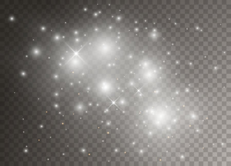 White sparks glitter special light effect. Sparkling magic dust particles. Vector illustration.のイラスト素材