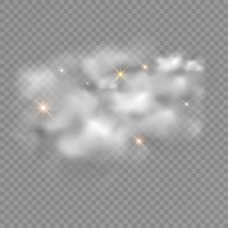 Fog or smoke isolated transparent special effect. White vector cloudiness, mist or smog background.のイラスト素材