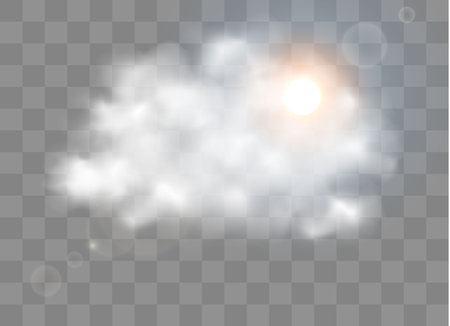 Glow transparent vector light effect set, explosion, glitter, spark, sun flash. Fog or smoke isolated transparent special effect. White cloudiness, mist or smog background.のイラスト素材