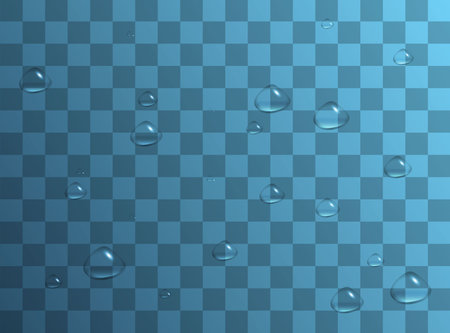 Water drops. Raindrops or showers, condensation on the glass. dew after rain. isolated on transparent background. Vector illustration.のイラスト素材