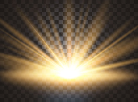 Sunrise, dawn. Vector transparent sunlight. Special lens flare light effect.のイラスト素材