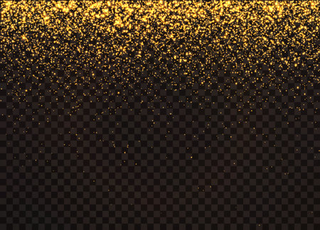 Gold glittering on transparent background. The dust sparks shine with special light. Vector sparkles on a transparent background. Sparkling magical dust particles.のイラスト素材