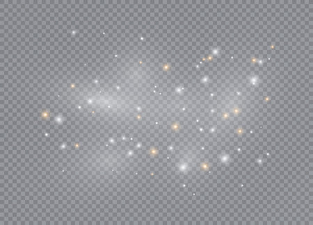 Light glow effect stars. Vector sparkles on transparent background. Christmas abstract pattern. Sparkling magic dust particles. のイラスト素材