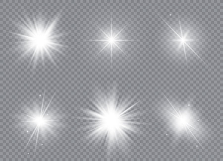 Set of bright stars. Sunlight translucent special design light effect. Vector illustration.のイラスト素材