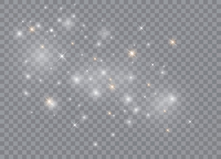 Light glow effect stars. Vector sparkles on transparent background. Christmas abstract pattern. Sparkling magic dust particles.のイラスト素材