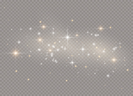 Light glow effect stars. Vector sparkles on transparent background. Christmas abstract pattern. Sparkling magic dust particles.のイラスト素材