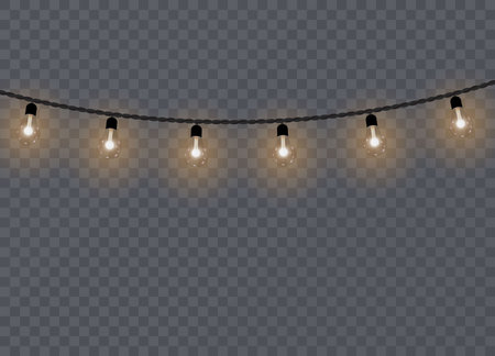 Christmas lights isolated on transparent background. Xmas glowing garland. Vector illustration.のイラスト素材