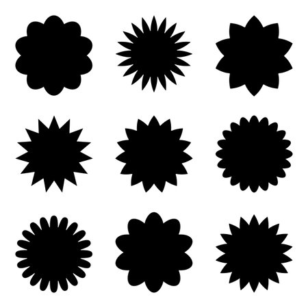 Set of stickers with an image of star formation or sun rays. Vintage labels, stickers. Design elements. Vector illustration.のイラスト素材