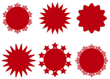 Set of christmas stickers with depicting star formation, snowflakes, sun rays. Vector illustrationのイラスト素材