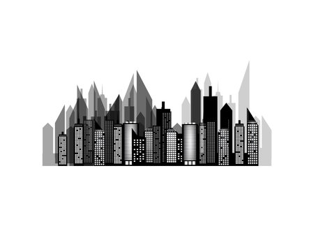 The silhouette of the city in a flat style. Urban cityscape. Vector illustration.のイラスト素材